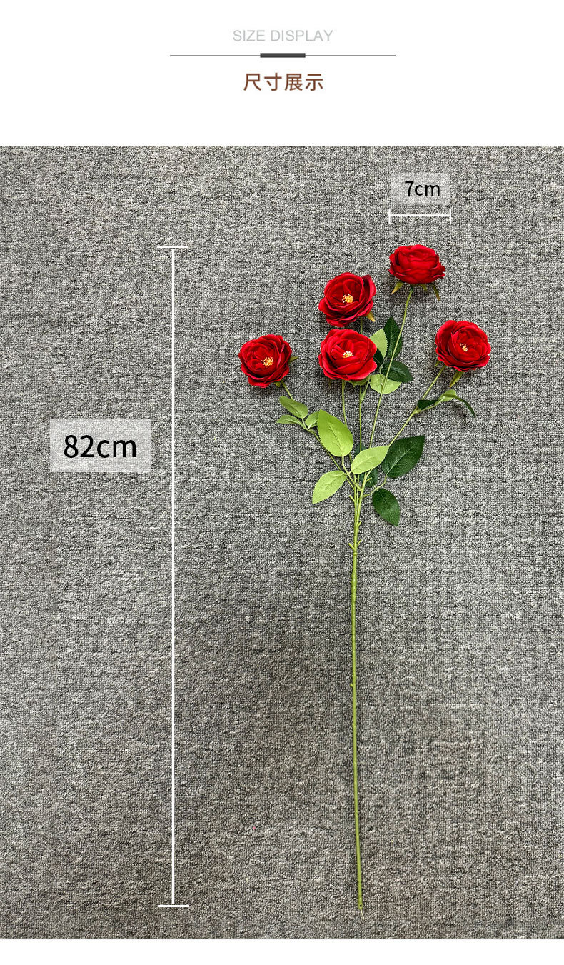 五头开心玫多头玫瑰家居装饰假花客厅摆件仿真花婚庆装饰花束批发详情3