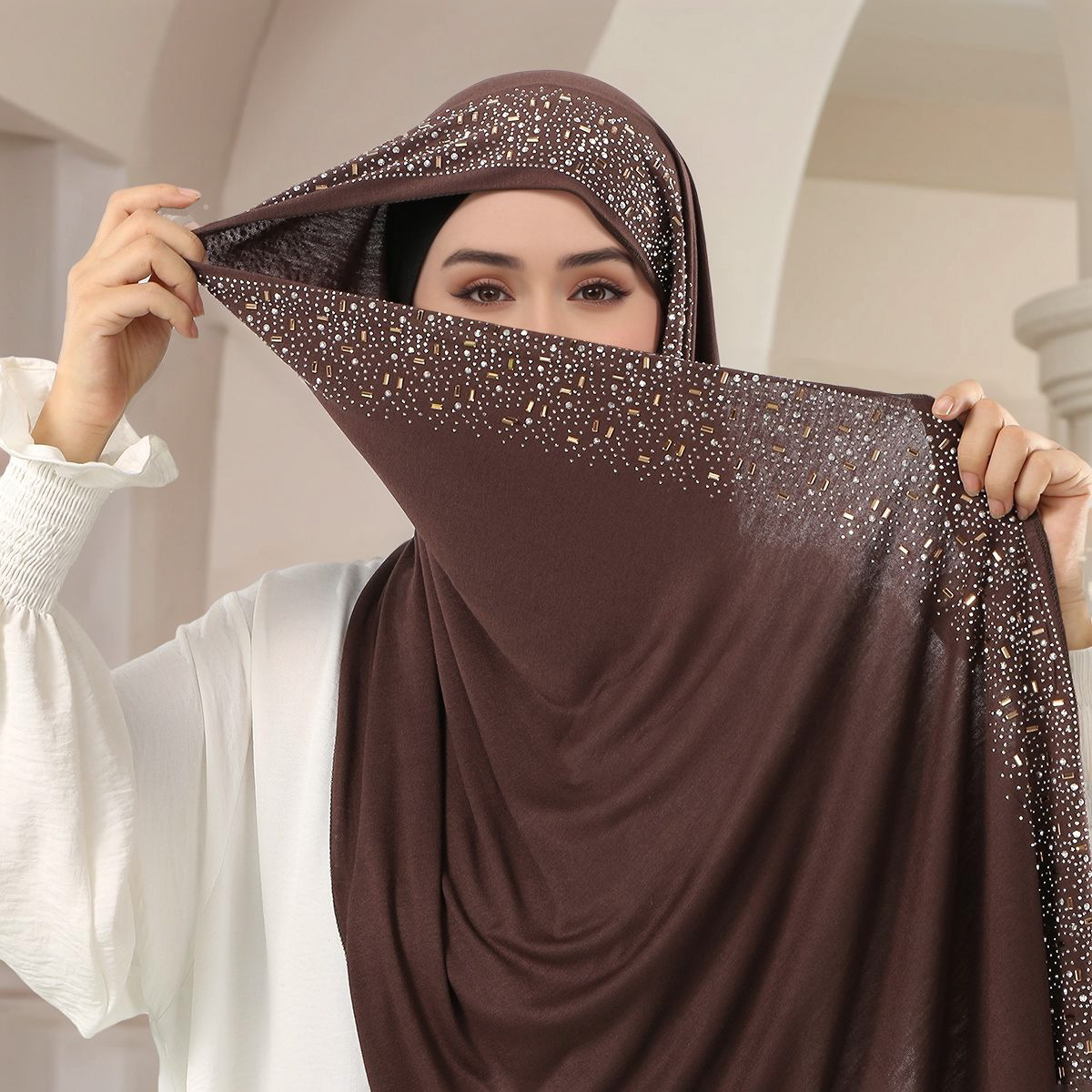 New best-selling irregular-shaped diamond ironing diamond versatile long scarf for women, Malay fashionable and elegant decorative headband, shawl and scarf pic 13