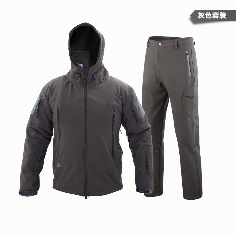 Yitu Tactical Sports Shark Skin Waterproof Soft Shell Down Jacket and Pants Alpha Green Warm Fleece Camouflage Down Jacket Set pic 25