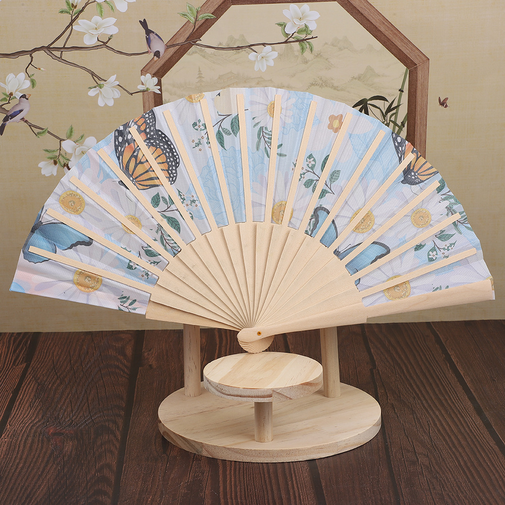 女士古风折扇色丁布扇子 原色骨冲花礼品促销扇子小巧精致夏季扇详情2