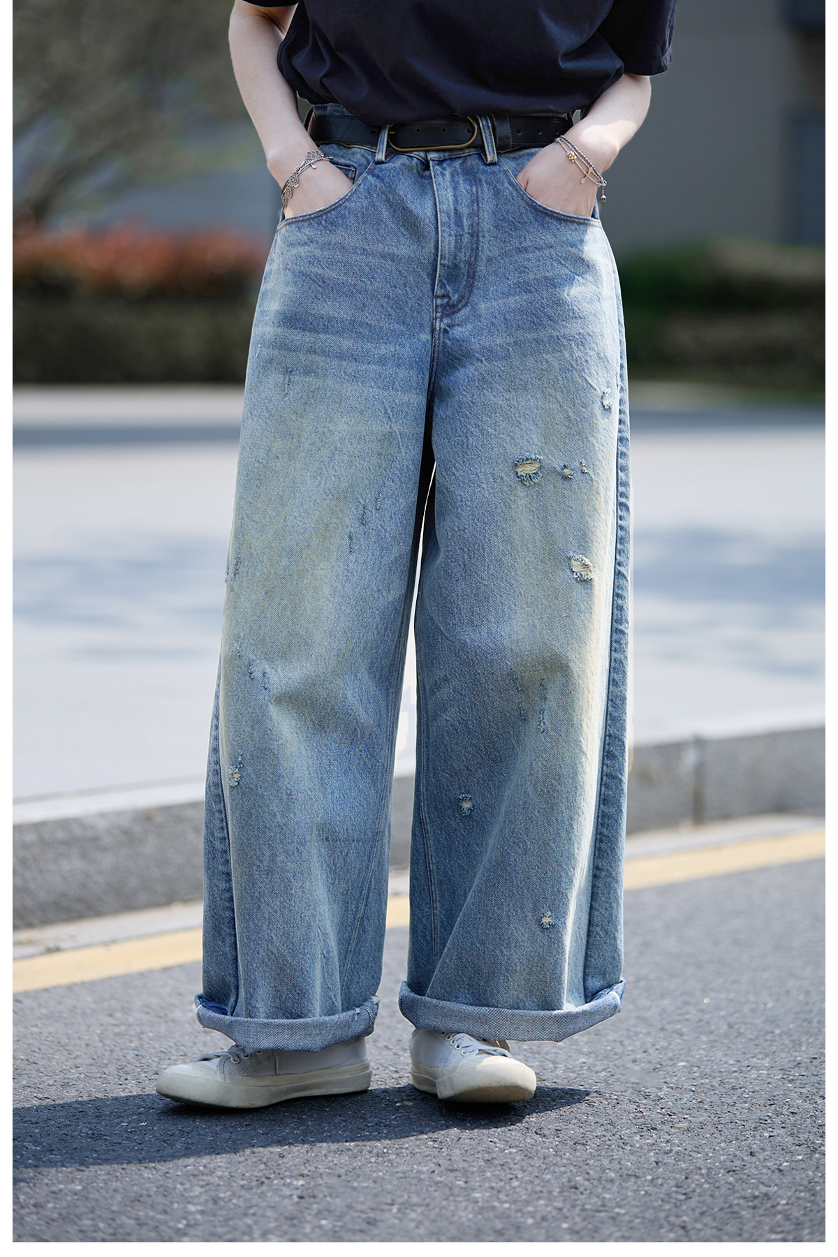 【 Random Thoughts 】 Summer Storm Ripped Heavy Washed jeans straight-leg pants for all four seasons pic 29