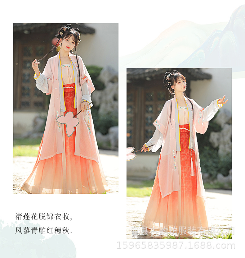 Original Song Dynasty Hanfu for women, Chinese-style embroidered long 褙子 pleated waist-length blouse and skirt, improved ancient costume with a fairy-like charm pic 10
