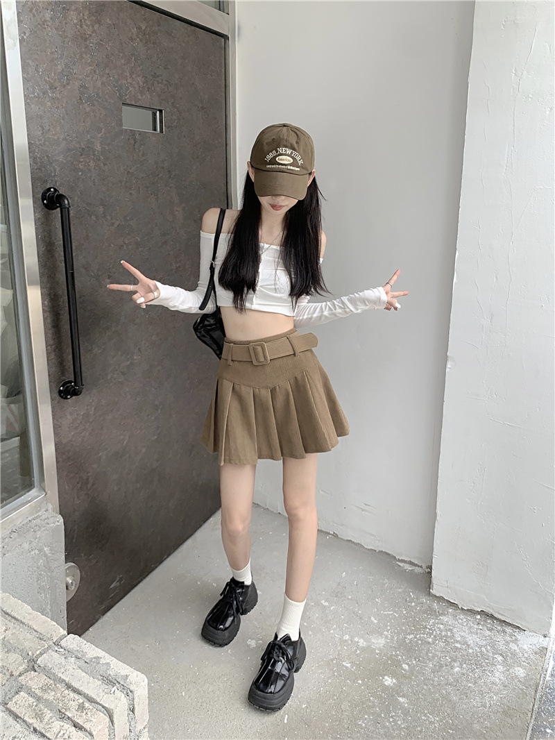 秋冬季韩版2024新款时尚辣妹高腰显瘦短款百搭纯色百褶半身裙子女详情21