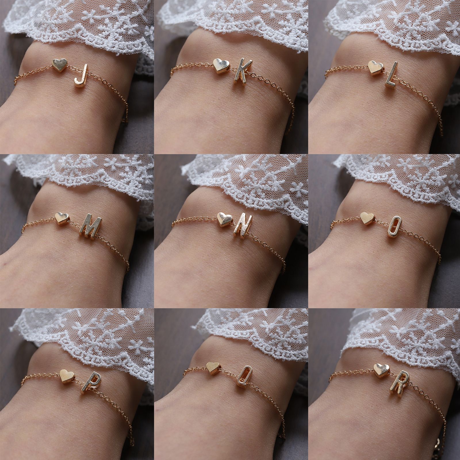 欧美跨境26个英文字母手链女个性气质合金心形字母手环手镯批发详情5