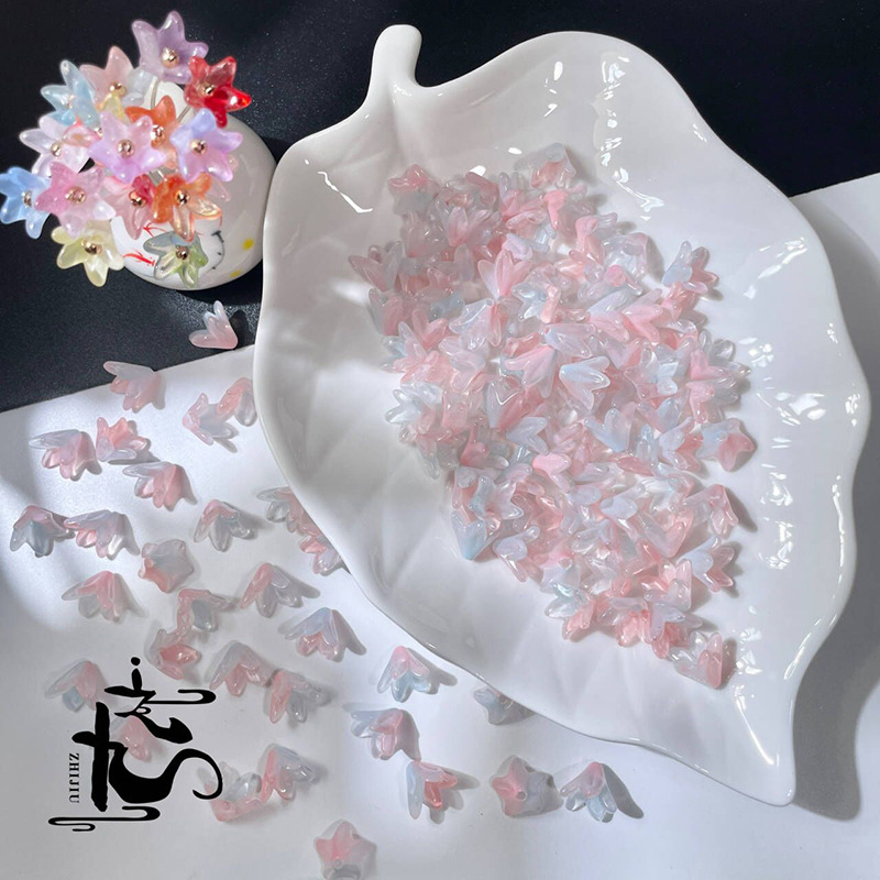 捷克琉璃百合花花瓣树叶子diy手工制作汉服头饰耳环古风发簪详情3