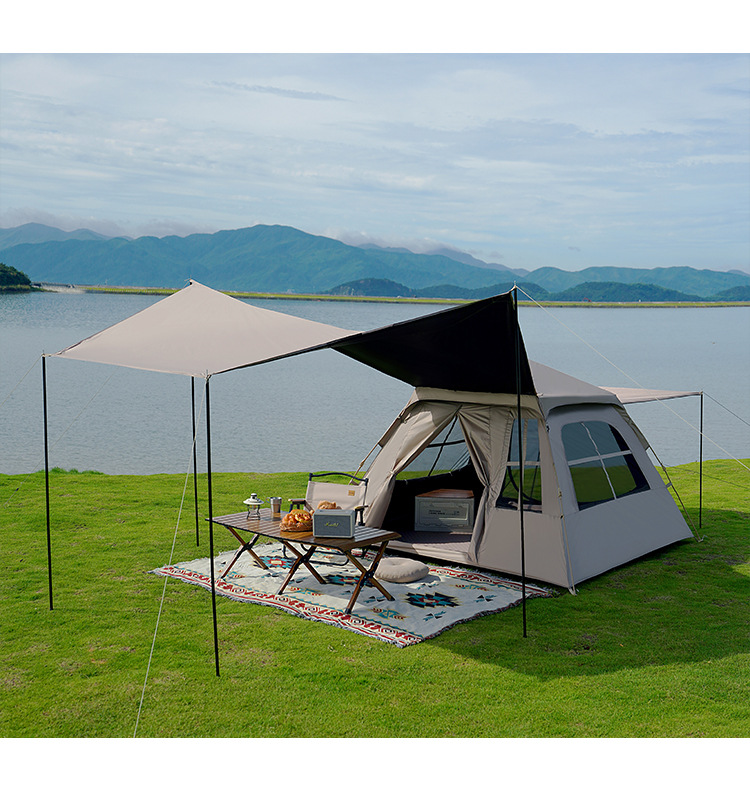 Black rubber tent and canopy two-in-one outdoor camping folding portable camping rainproof overnight, fully automatic for 3-4 people pic 13