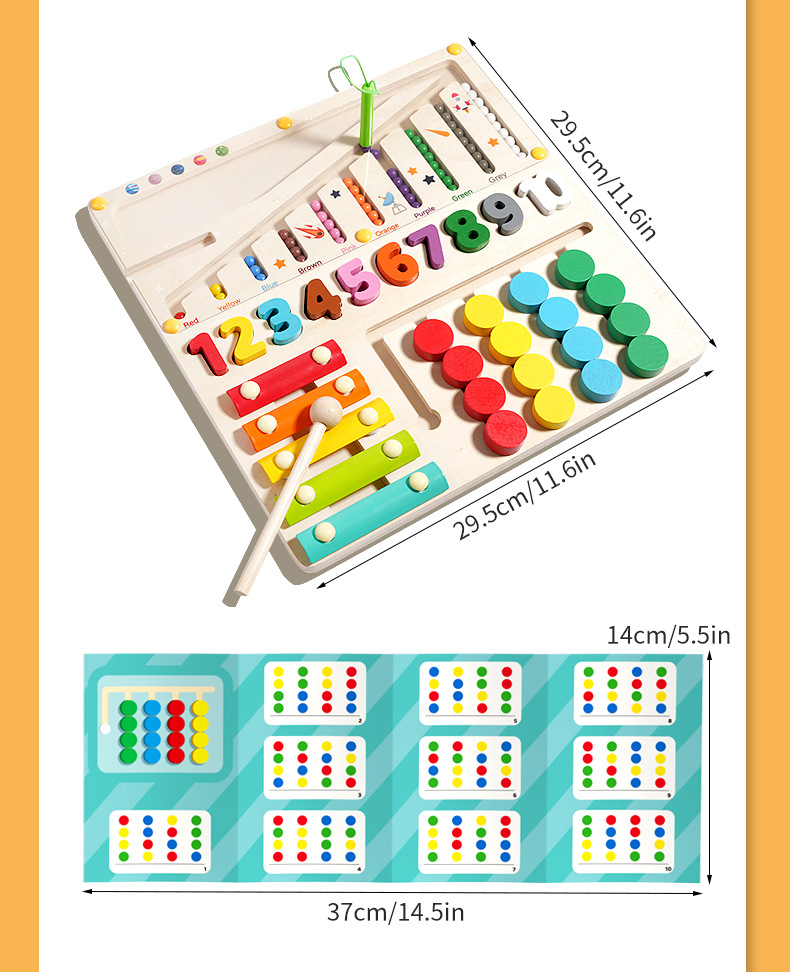 A wooden four-in-one multi-functional board for children, magnetic pen movement and positioning game, logical thinking training and educational toy pic 51