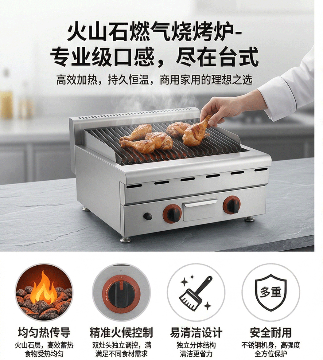 Desktop electric volcanic stone barbecue skewer grill, commercial grilled meat and oyster grill, gas multi-functional barbecue grill for street vending pic 2