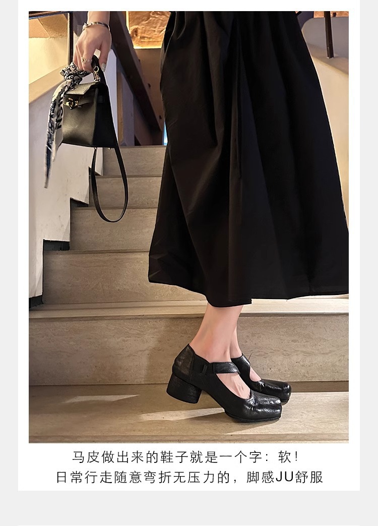葡萄妈studiolee 高阶质感马皮方头粗跟软面小皮鞋高跟单鞋女秋款详情19