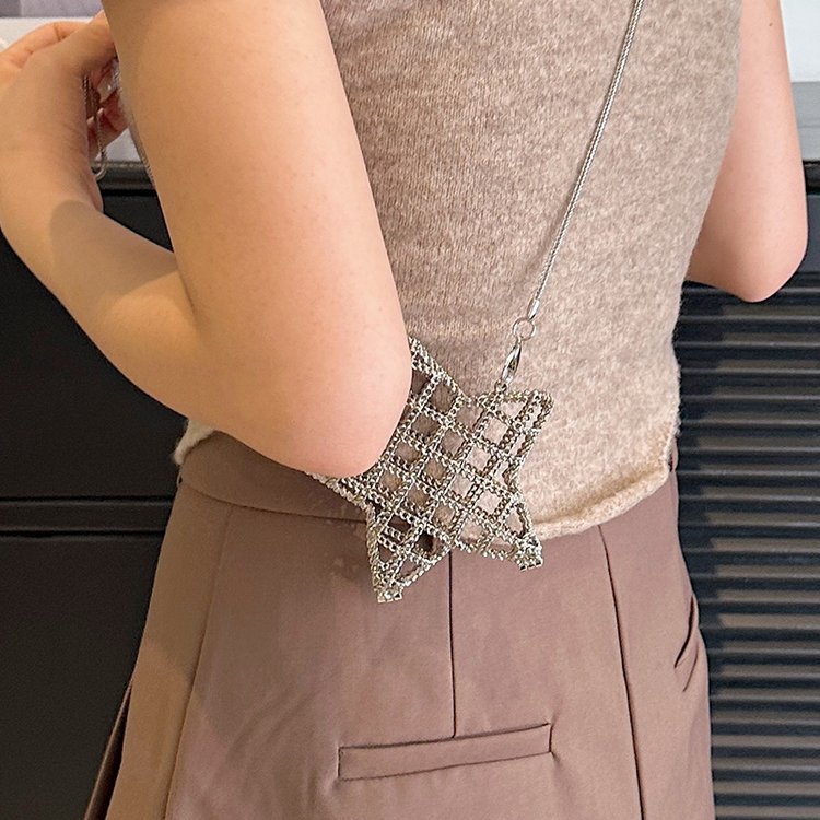 跨境2024夏新款小香风镂空金属星星包晚宴包单肩斜挎气质链条女包详情128