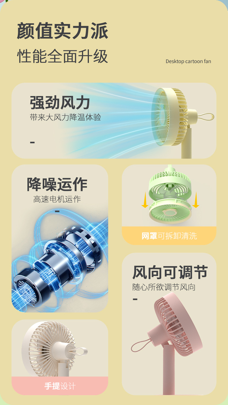 办公台式桌面usb小风扇学生便携式家用宿舍办迷你大风力充电风扇详情2