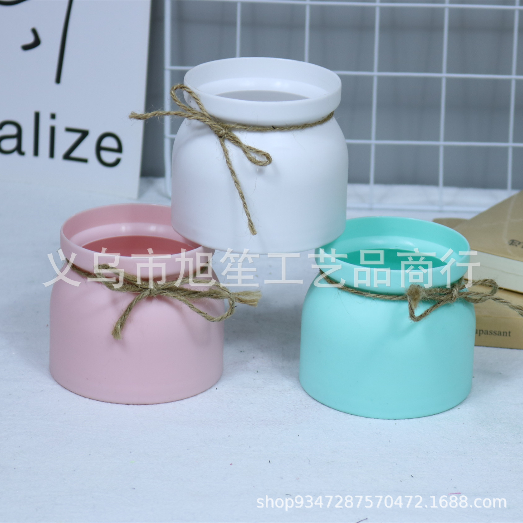 Direct sales and wholesale of macaron small flower POTS, simulated rose decorative lanyards, wedding hotel props and decorations from the manufacturer pic 5