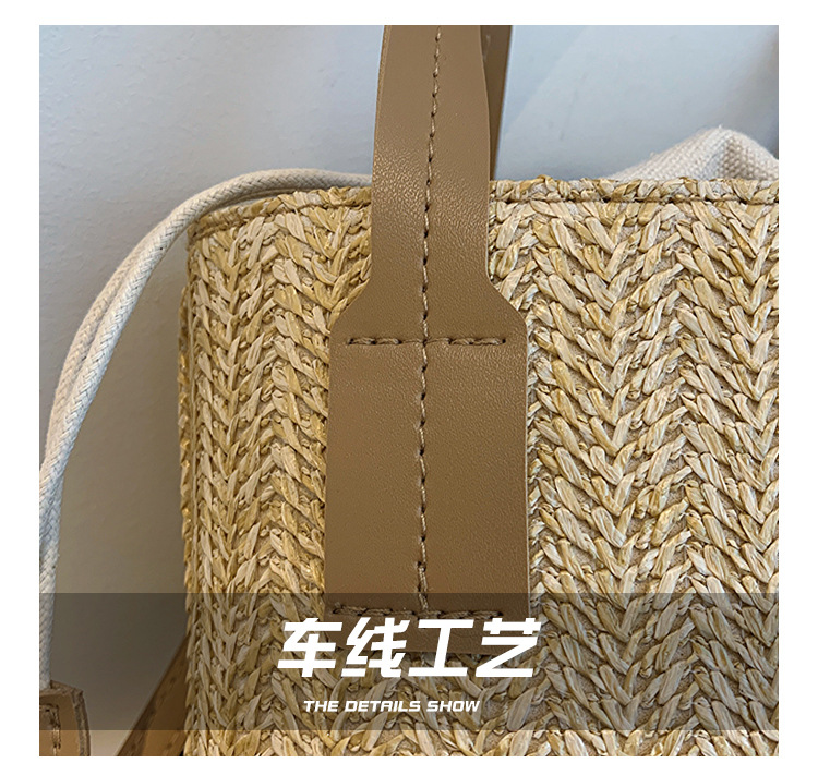 韩国ins草编织手提包夏季新款休闲度假女菜篮子单肩包撞色斜挎包详情4