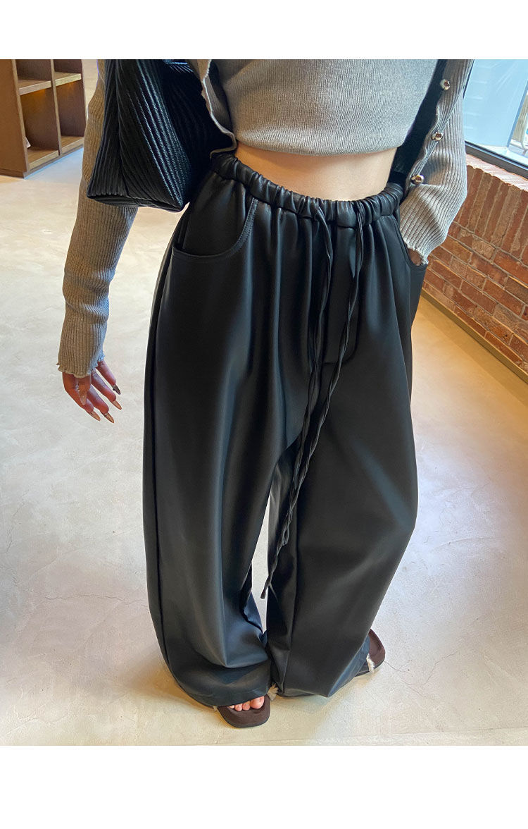 黑色皮裤阔腿裤女2025秋冬新款哑光PU皮休闲裤宽松显瘦直筒拖地裤详情4