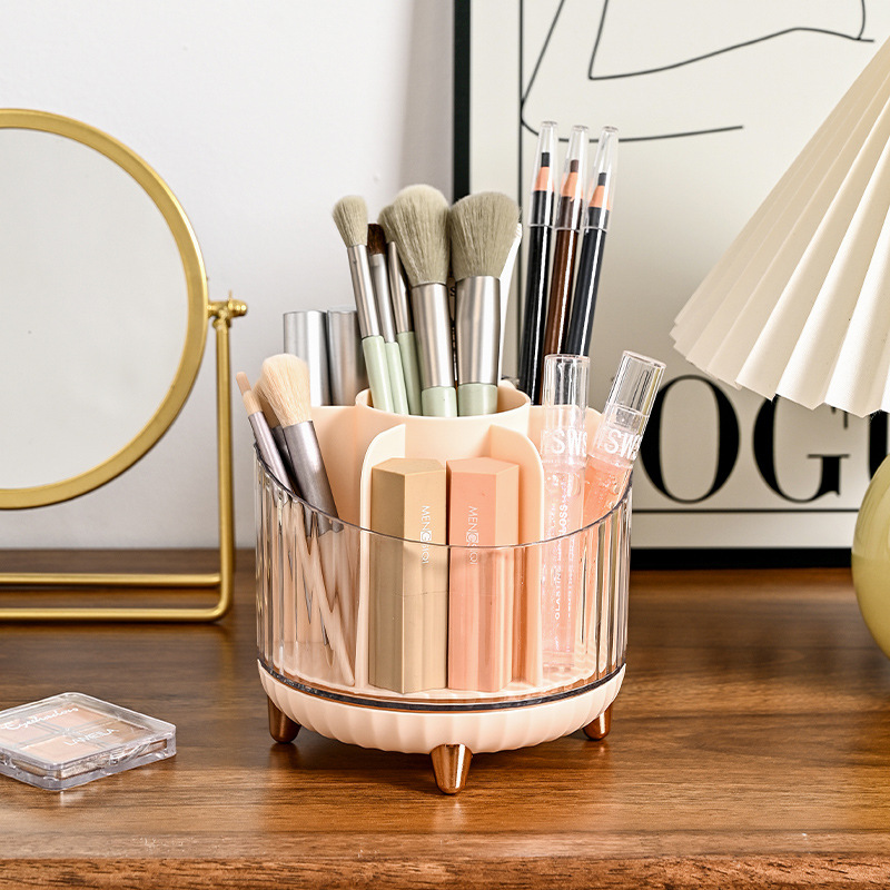 Rotating makeup brush storage box rack, desktop compartmentalized lipstick, eyeshadow, eyebrow brush, makeup table, cosmetics storage bucket pic 39