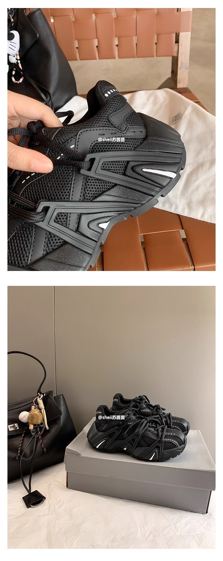 【sheii苏茵茵】长高6cm~秋冬复古鸳鸯带厚底休闲老爹鞋女运动鞋详情16