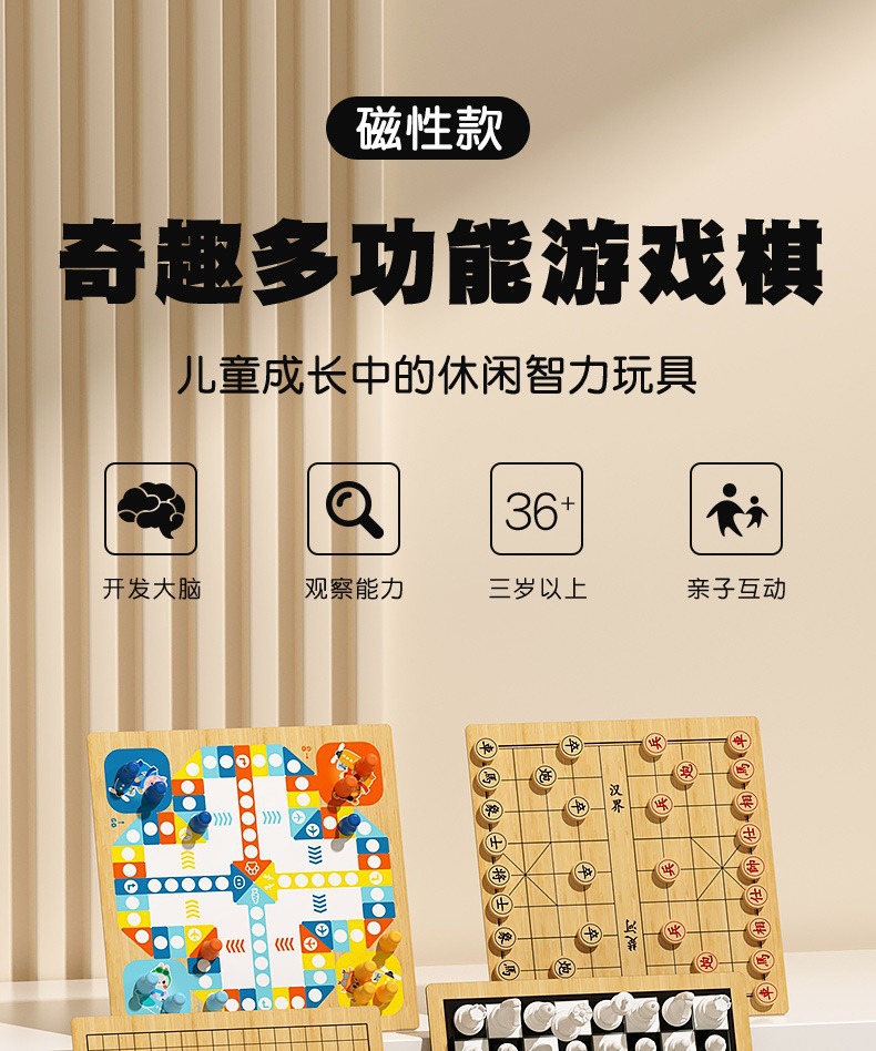 木质飞行棋儿童益智玩具跳棋五子棋桌游棋盘亲子互动游戏套装礼物详情1