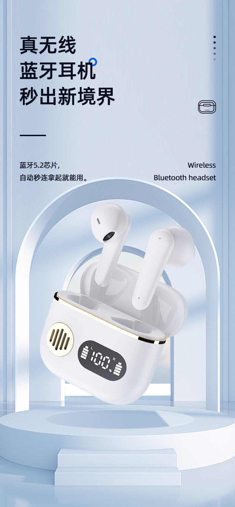 The new cross-border private mold TWS semi-in-ear wireless sports Bluetooth headphones YYK750 feature an ultra-long battery life and digital display pic 3