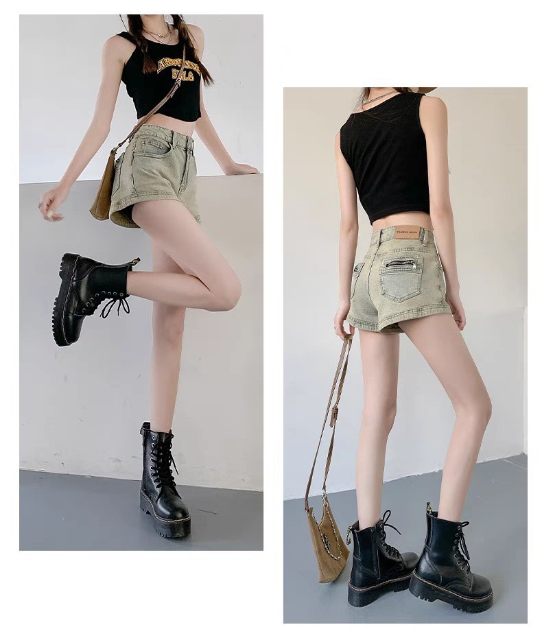 美式复古辣妹牛仔短裤女夏季薄款高腰弹力显瘦包臀a字超短热裤子详情11