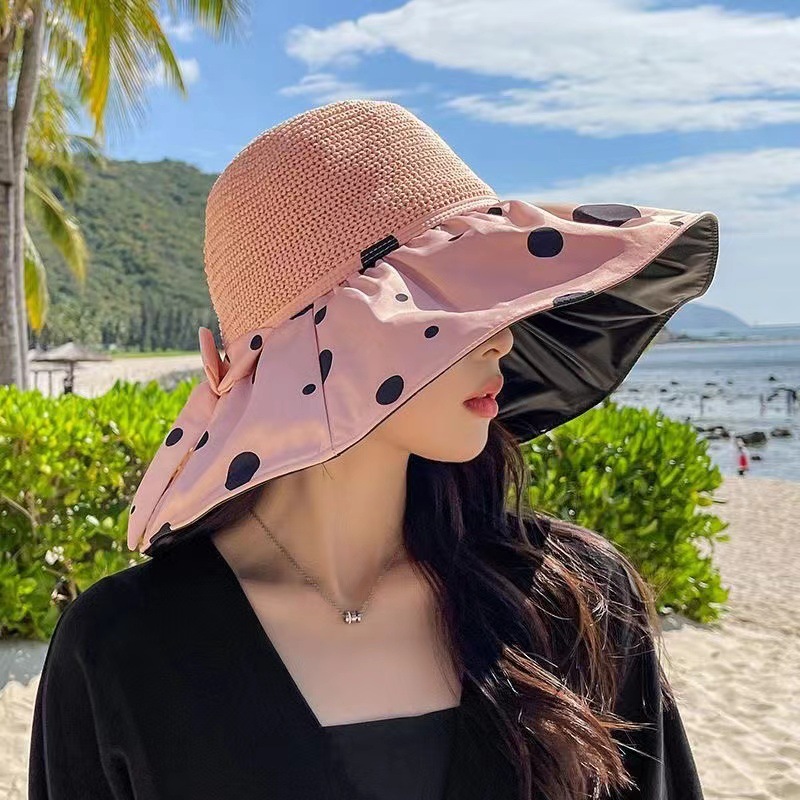 新款夏季百搭户外遮阳帽大帽檐渔夫帽便携防晒太阳帽蝴蝶结女士帽详情13
