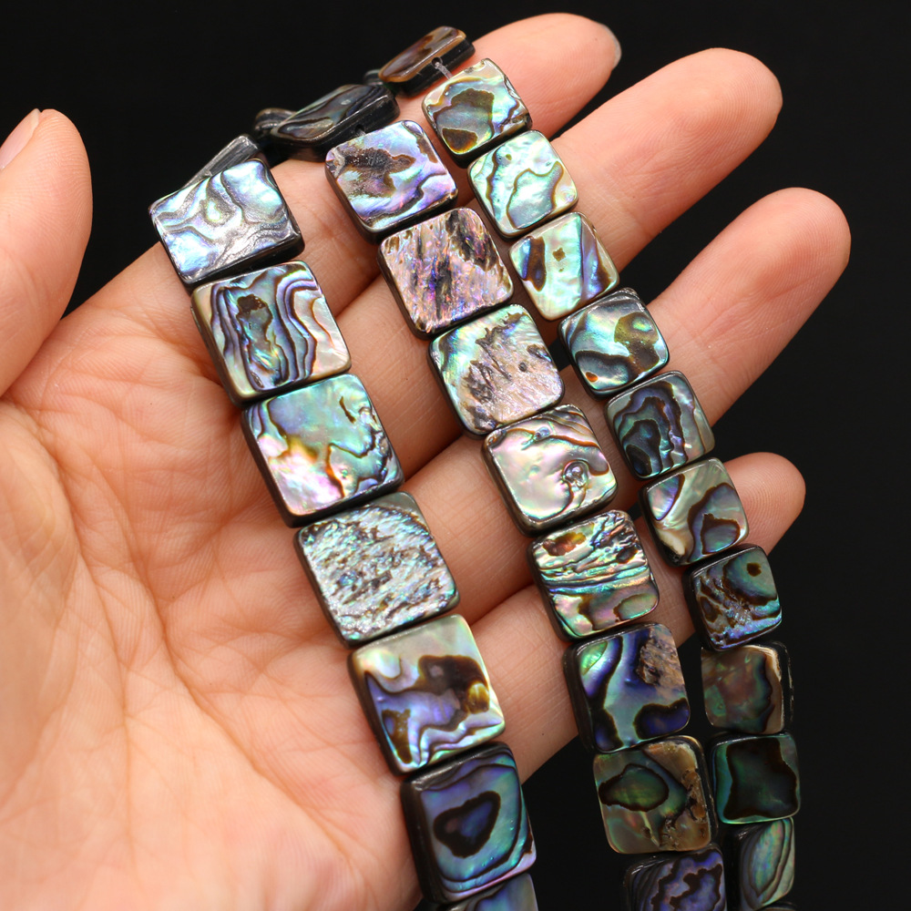 Natural abalone shell square through-hole diy beaded jewelry material, loose beaded bracelet accessories, handcrafted wholesale pic 9