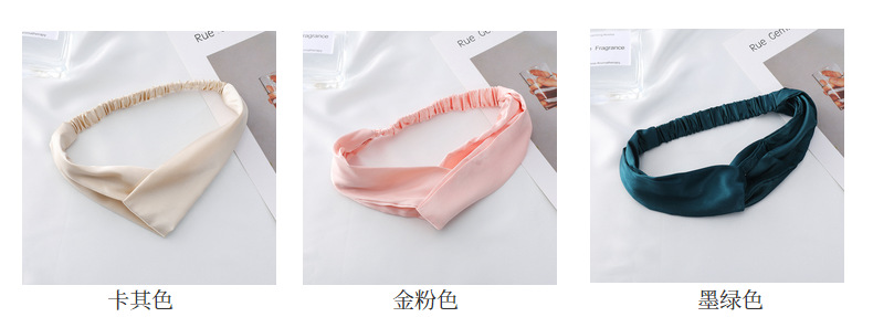 仿真丝发带ins同款舒适松紧头带现货简约时尚OL纯色交叉发箍发圈详情7