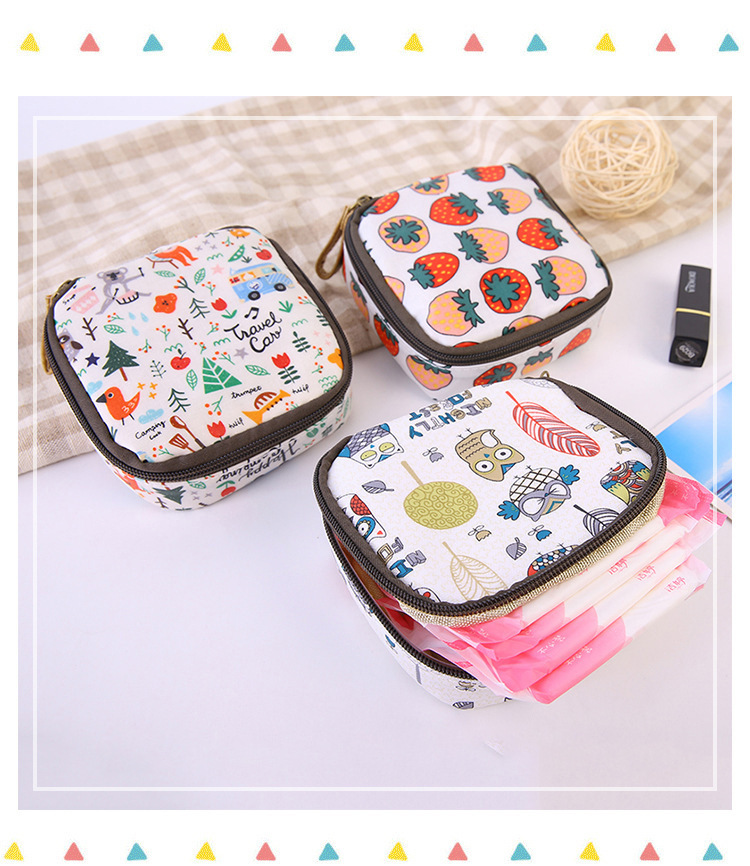 厂家直销韩国布艺防水大容量拉链卫生棉包姨妈巾化妆品收纳零钱包详情7