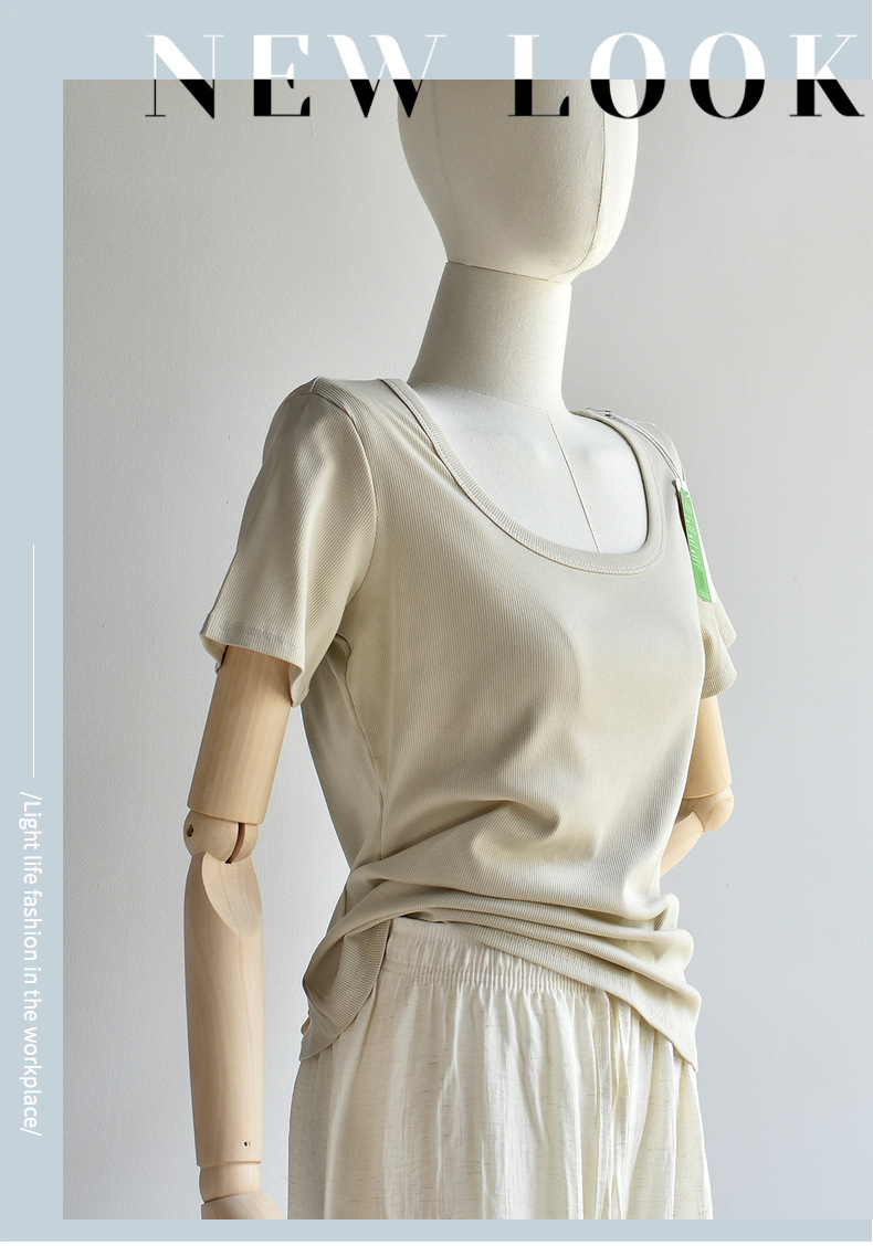 【u 领棉T恤】夏新款女装棉优可丝混纺精品质感大码U 领显瘦T恤女详情9