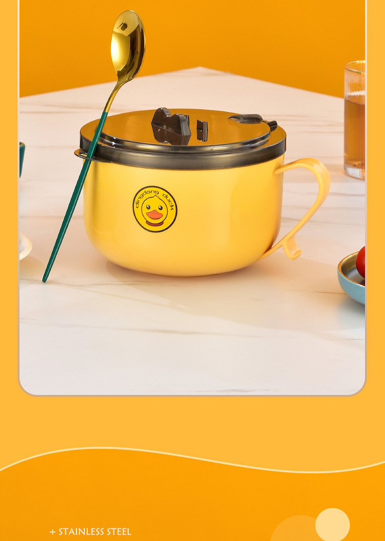 304 stainless steel instant noodle bowl, little yellow duck lunch box with lid, stand, draining water, student lunch box, portable dormitory lunch box pic 12