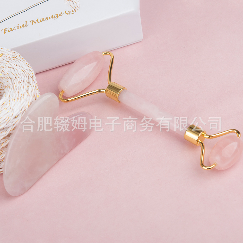 天然粉晶玉石滚轮按摩器刮痧板脸部眼部全身拔筋棒美容按摩工具详情6