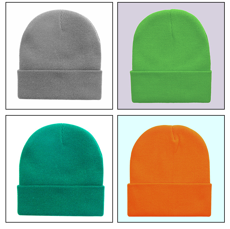 现货黑色针织帽男女纯色冷帽欧美保暖帽子荧光色毛线帽光板针织帽详情11