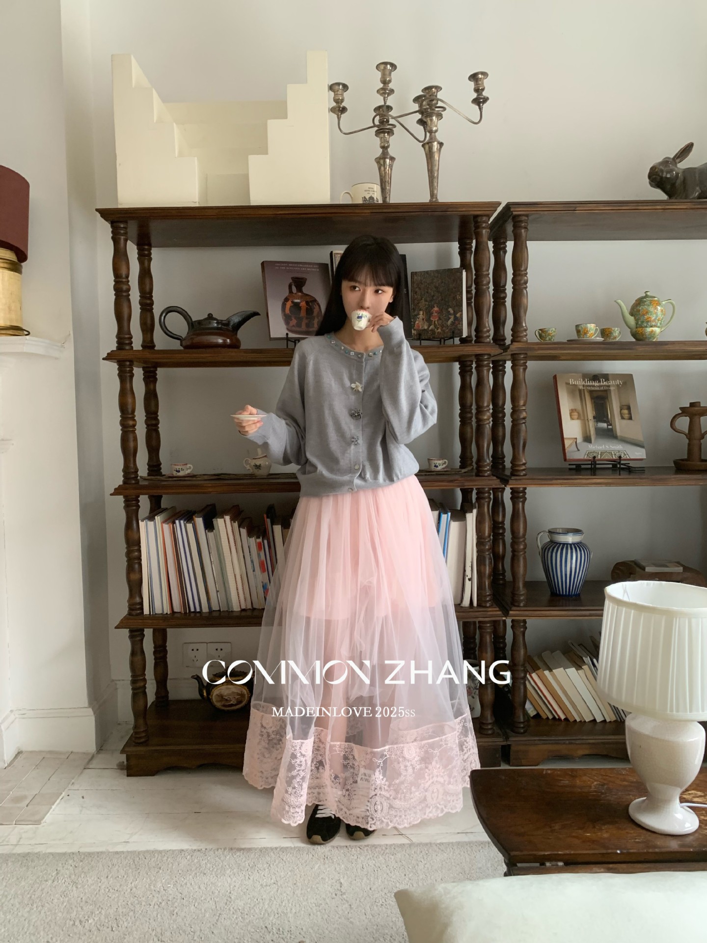 CZ ZHANG韩版网纱蕾丝拼接层次感微透高腰显瘦a字半身裙女B12103详情11