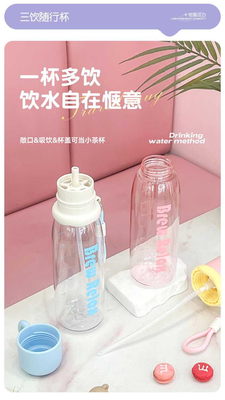 简约儿童水杯大容量便携高颜值耐高温夏季双饮塑料杯耐高温吸管杯详情6