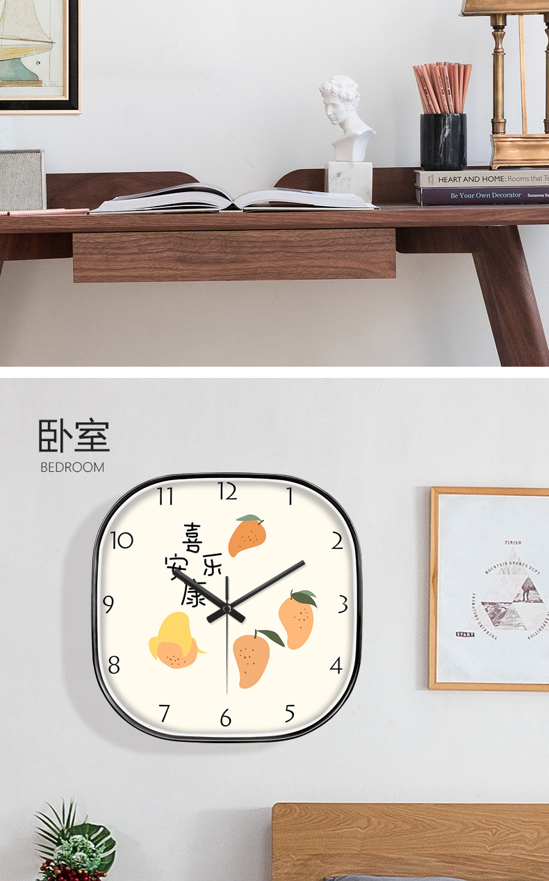 新中式大吉大利免打孔钟表挂钟客厅家用时尚大气挂墙时钟轻奢方形详情8