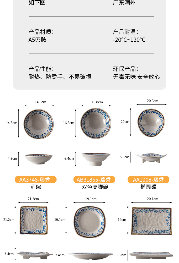创意A5密胺仿瓷盘子火锅自助餐具菜馆花边圆碟商用饭酒店中国潮风详情9