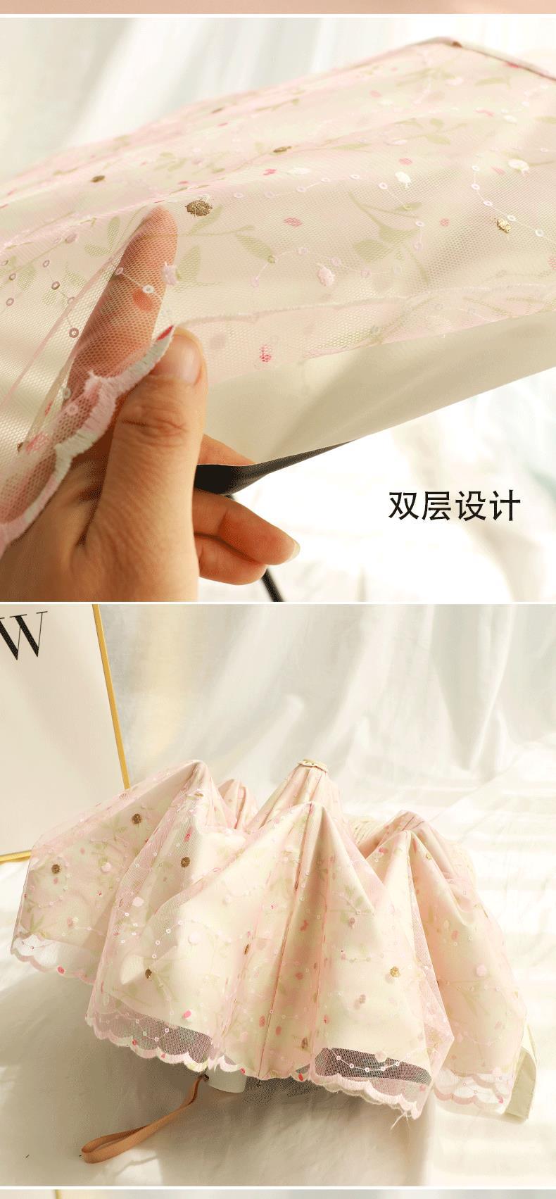 【新品】超甜美蕾丝全自动伞女神双层黑胶防晒防紫外线晴雨两用遮详情10
