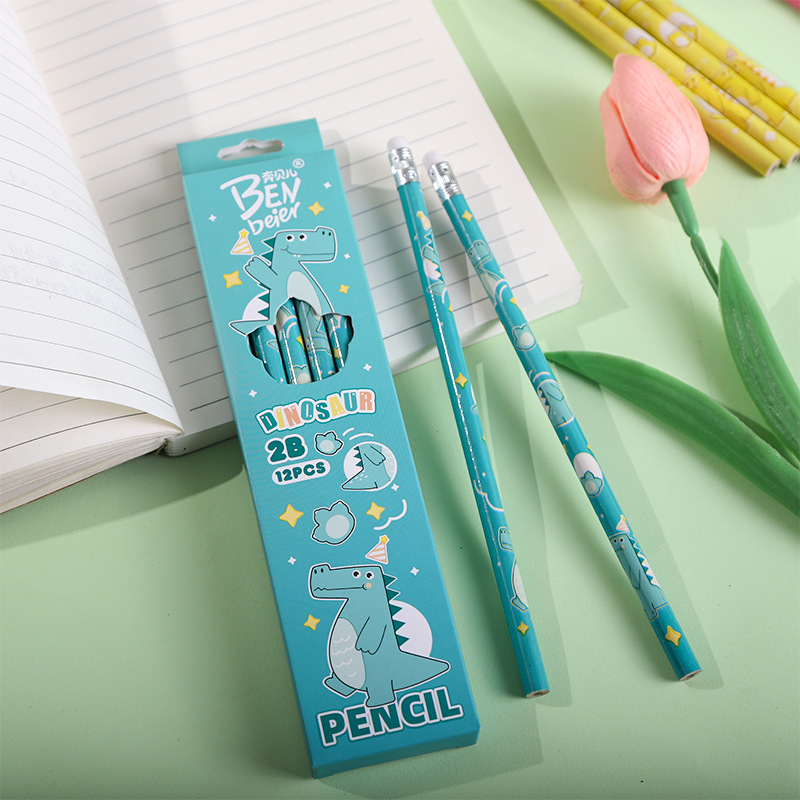 New cute cartoon pencils, little dinosaur 2b pencils, 12 pieces in a box, essential learning stationery for primary school students, sketching pens pic 8