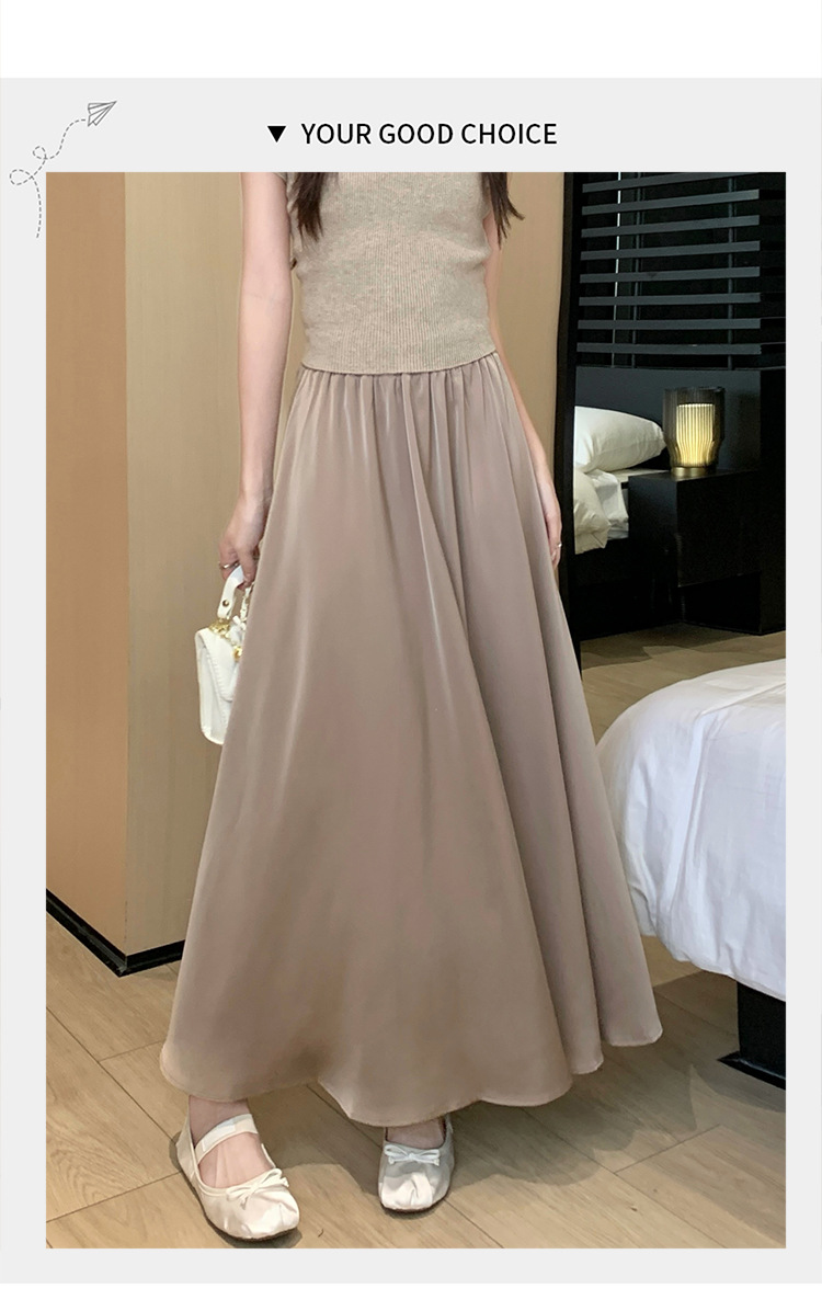 French acetate satin half skirt for women 2024 Spring/Summer pleated long skirt with elastic and tight waist, A-line large swing umbrella skirt pic 26