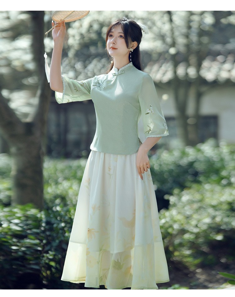 国潮国潮民国风夏季女修身旗袍上衣薄款汉元素汉服套装文艺气质唐装茶艺服国潮详情21