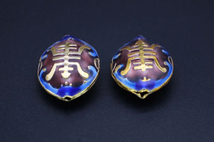 Traditional high-temperature enamel mechanism silver-blue ancient-style jewelry accessory, back cloud partition bead cloisonne 27*21 walnut longevity character pic 10