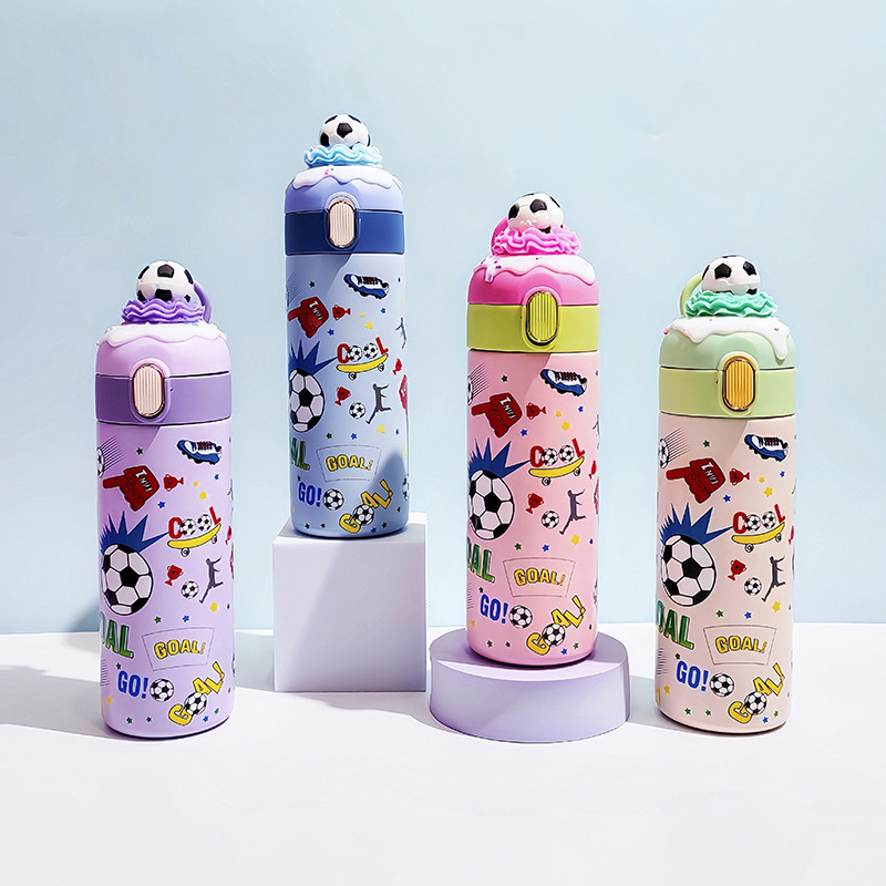 厂家直销跨境304不锈钢保温杯 实色提手盖卡通UV打印足球直身水杯详情4