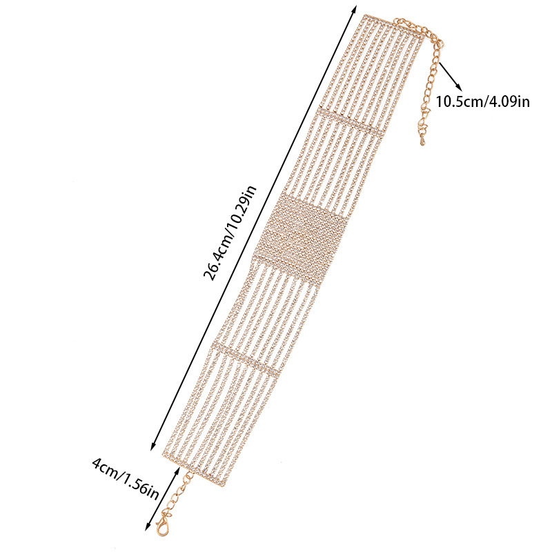 European and American cross-border fashion necklace for women, multi-layered horizontal striped square neck chain, exaggerated stage style banquet party accessory, full diamond shiny accessory pic 4