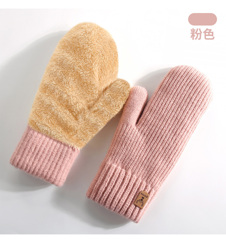 新款 针织手套亚马逊冬季加绒加厚双层保暖手套骑行包指连指手套详情13