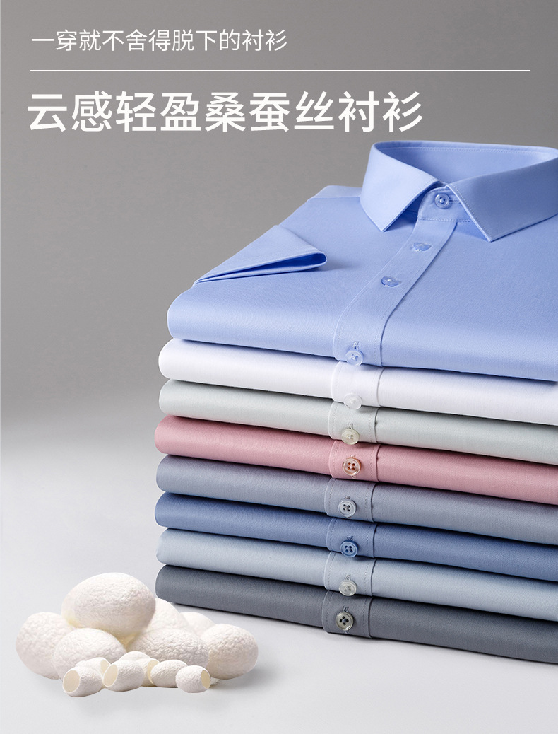 25新款云感轻盈桑蚕丝竹纤维短袖衬衫男商务休闲纯色男女同款衬衣 pic 2