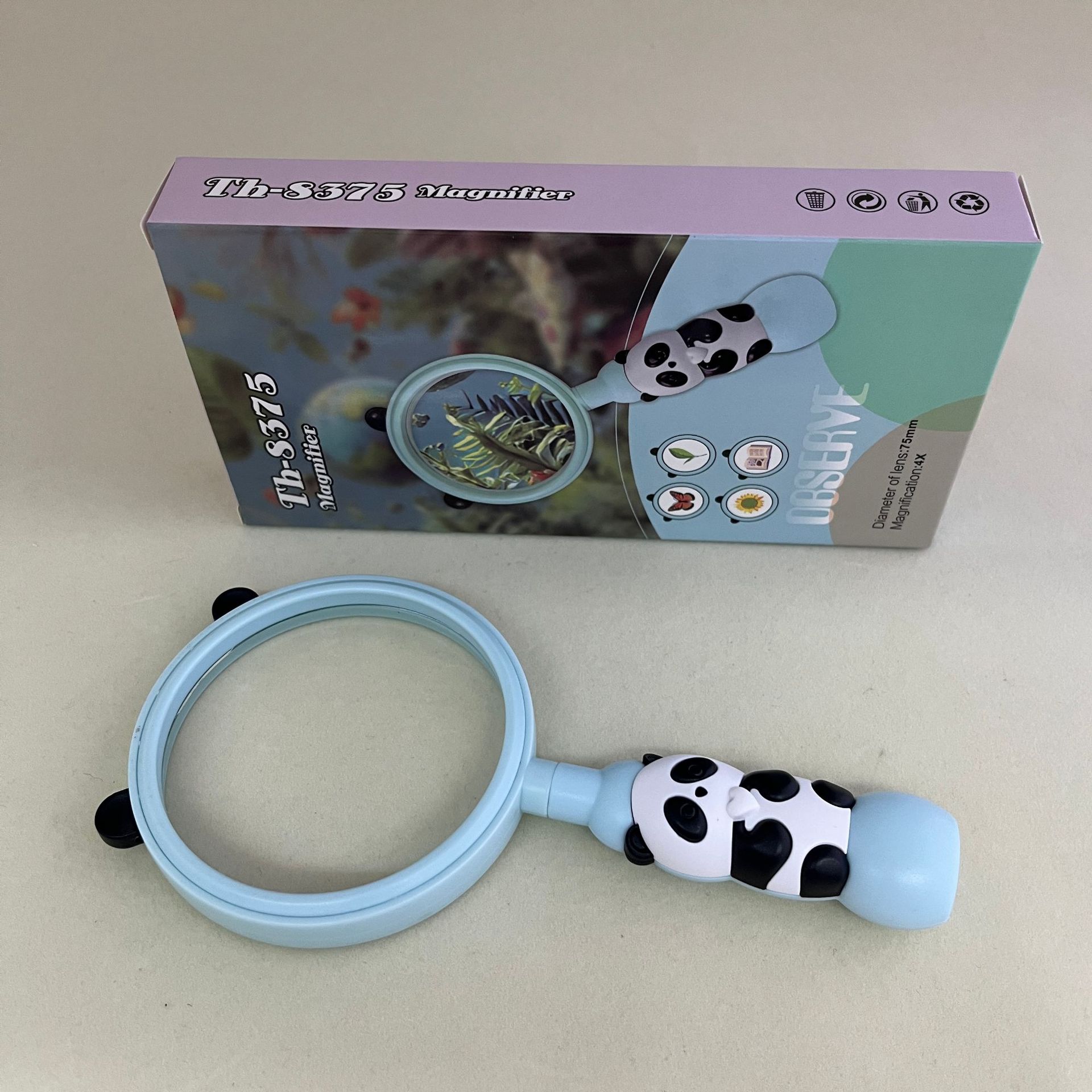 新款塑料卡通彩色8375熊猫图案放大镜学生教学礼品放大镜直径75MM详情14