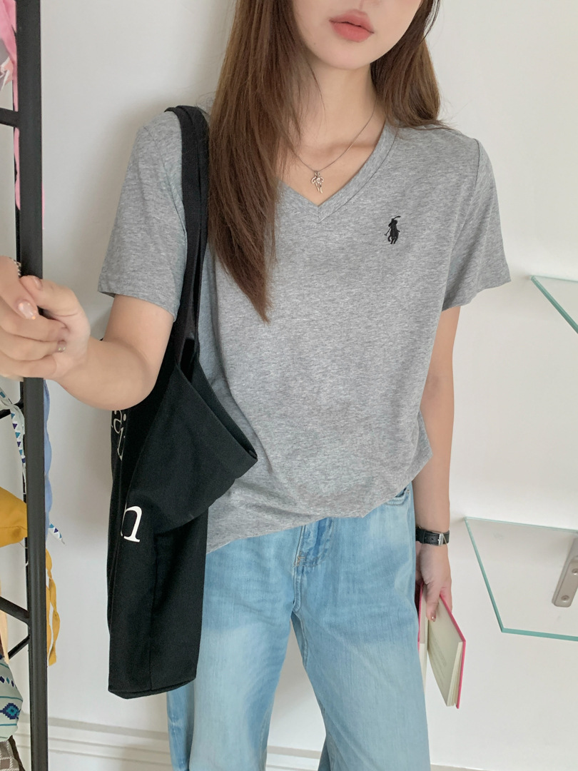 GAGD Korean-style V-neck embroidered short-sleeved T-shirt for women, a cool summer snowflake cotton loose casual top T-shirt pic 12