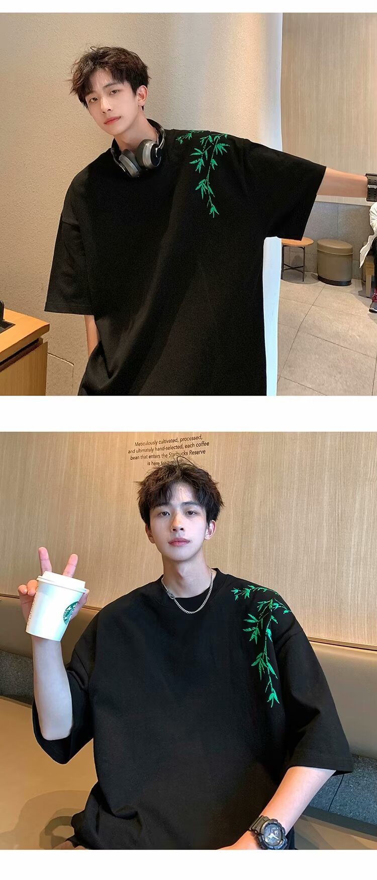 2024 bambú bordado manga corta camiseta verano nueva versión coreana holgada tendencia versátil casual hombre top moda nacional pic 8