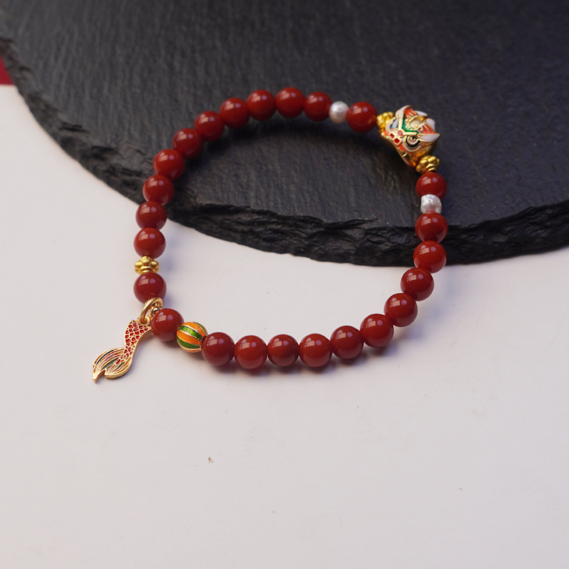 Nine Purple Li Fire Red Agate dragon Head and Tail agate beaded bracelet for women to attract wealth, traditional Chinese style gift and accessory pic 7