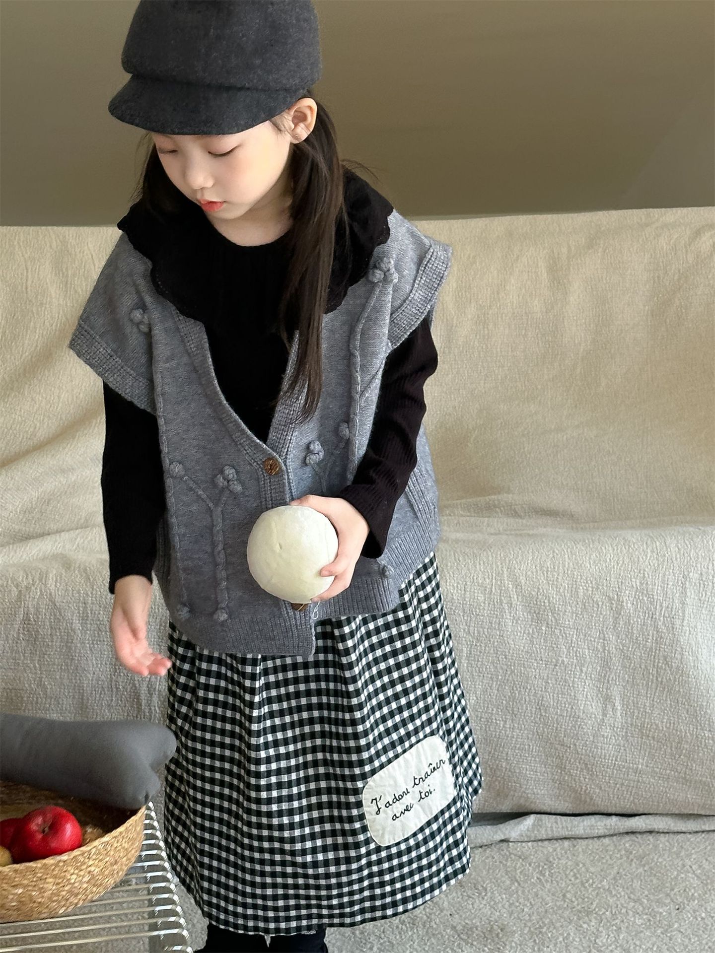 花与寻童装女童韩系穿搭洋气格子裙2024秋季新款百搭中长款半身裙详情15