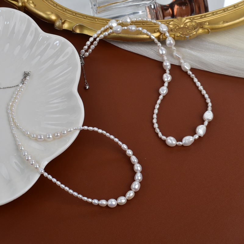 Collar de perlas de agua dulce natural otoño e invierno vestir alto sentido gargantilla moda mujer perla barroca suéter cadena pic 2
